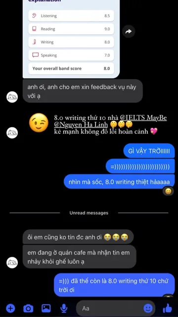 Feedback học viên đạt Writing 8.0