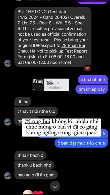 Thành tích học viên đạt Writing 7.0 đến 7.5