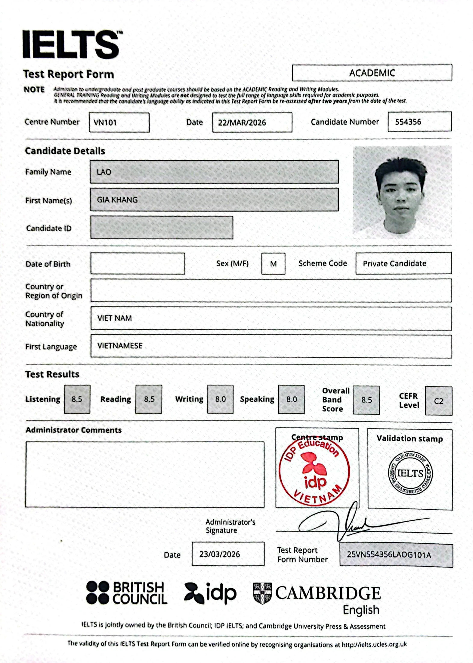 Bằng IELTS Thầy Khang